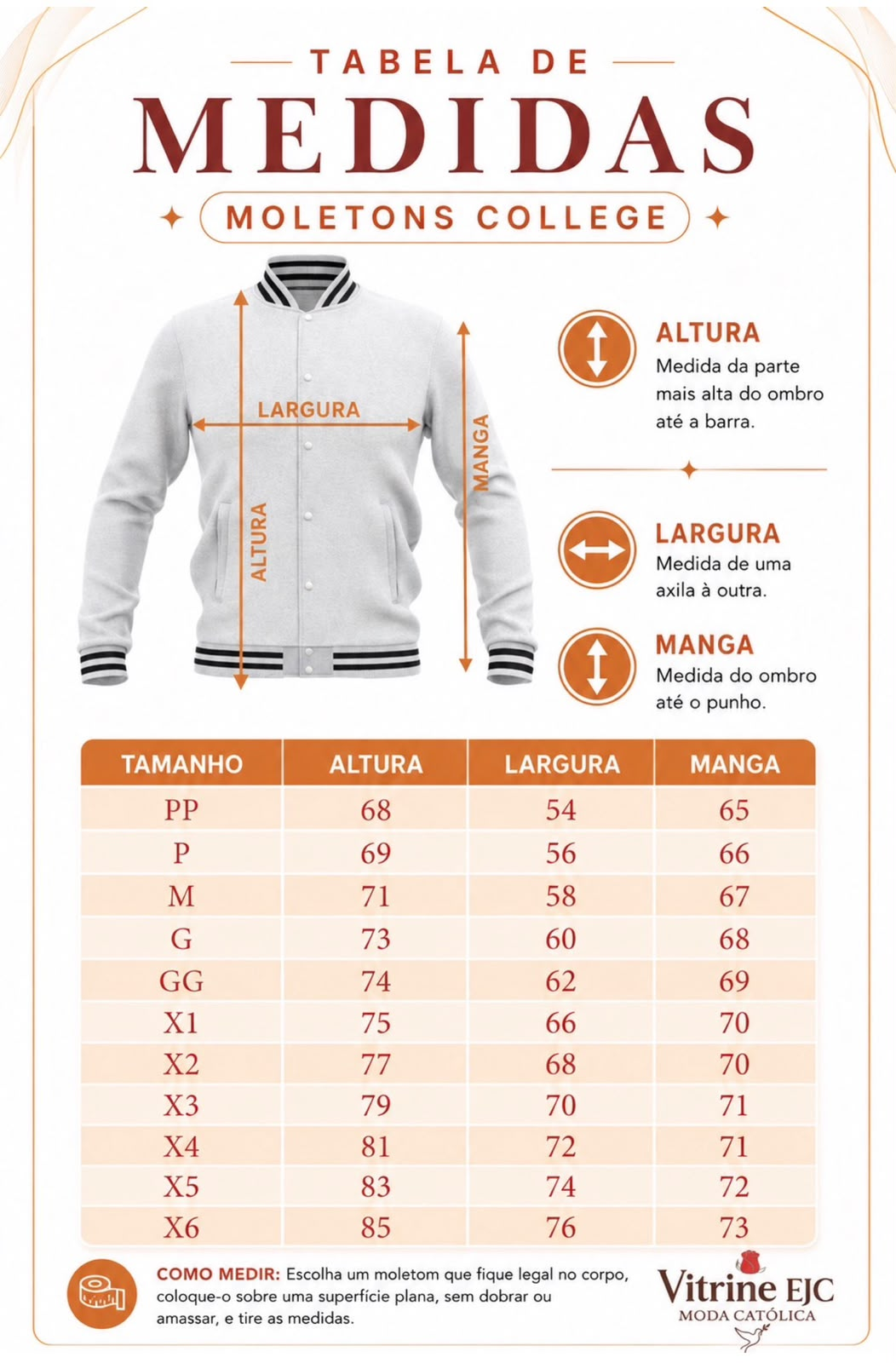 Tabela de medidas do Moletom College